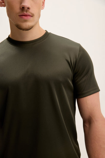 Men's Double Knitted Crew-Neck Tee - Olive Green | Ron Tomson