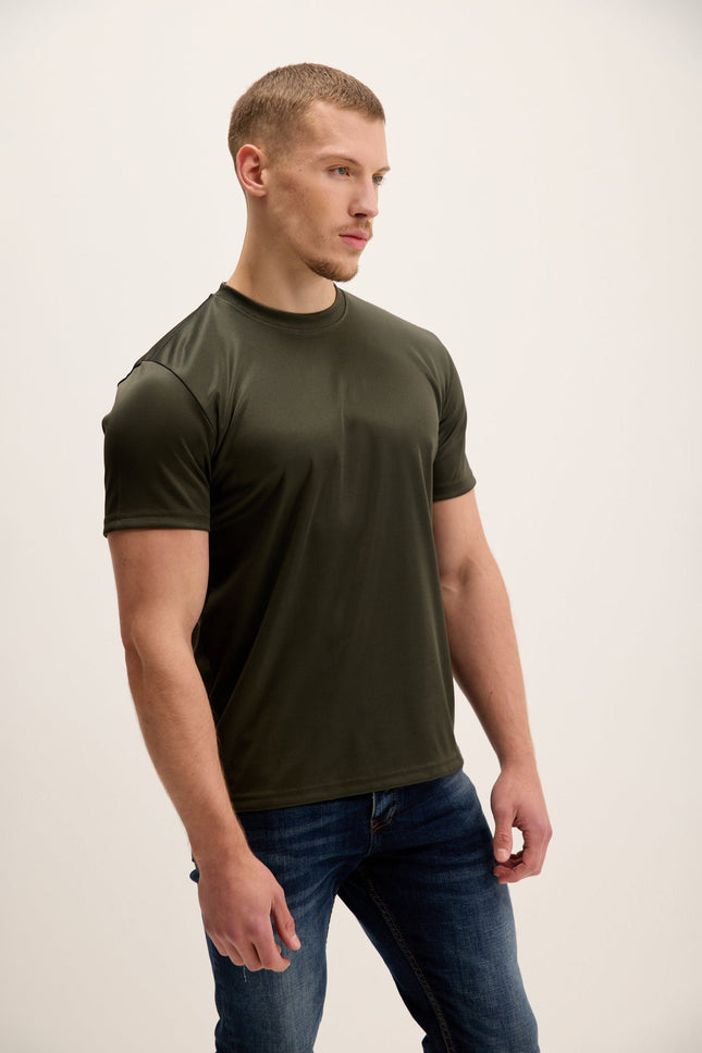 Men's Double Knitted Crew-Neck Tee - Olive Green | Ron Tomson
