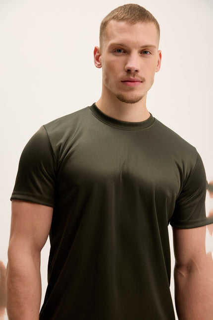 Men's Double Knitted Crew-Neck Tee - Olive Green | Ron Tomson