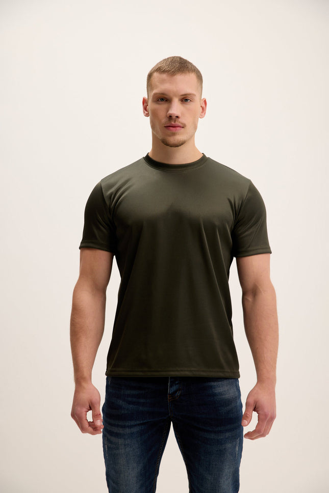 Men's Double Knitted Crew-Neck Tee - Olive Green | Ron Tomson