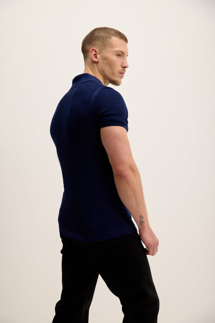 Men's Textured Short-Sleeve Polo Shirt - Navy | Ron Tomson