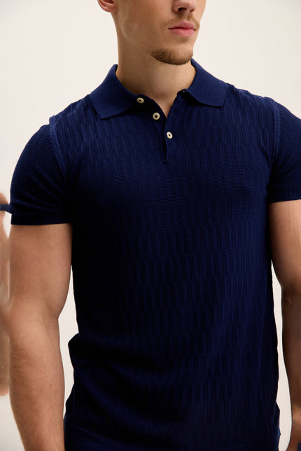 Men's Textured Short-Sleeve Polo Shirt - Navy | Ron Tomson