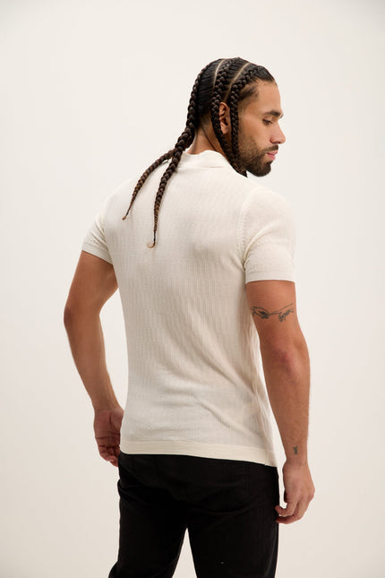 Men's Textured Short-Sleeve Polo Shirt - Ecru | Ron Tomson