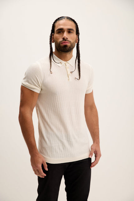 Men's Textured Short-Sleeve Polo Shirt - Ecru | Ron Tomson