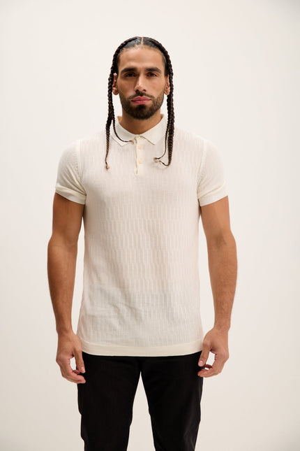Men's Textured Short-Sleeve Polo Shirt - Ecru | Ron Tomson
