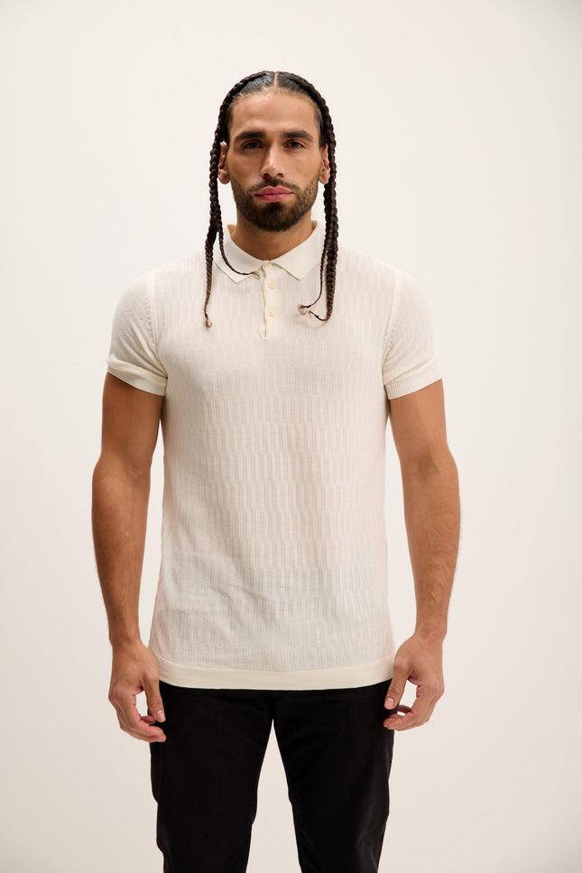 Men's Textured Short-Sleeve Polo Shirt - Ecru | Ron Tomson