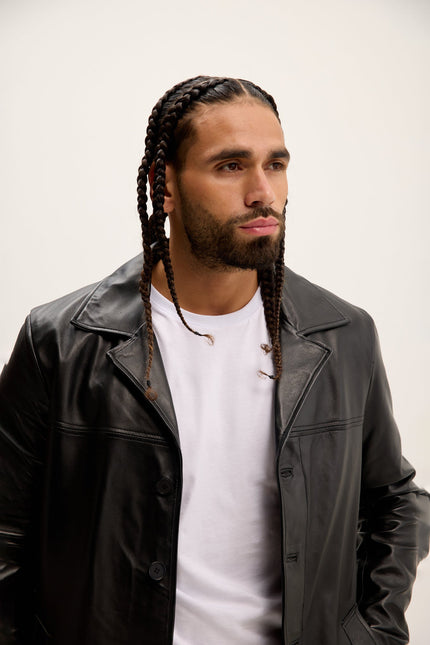 Men's Lambskin Leather Car Coat - Black | Ron Tomson