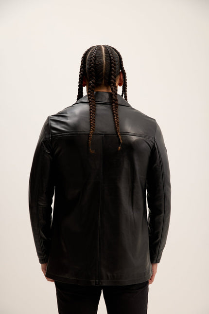 Men's Lambskin Leather Car Coat - Black | Ron Tomson