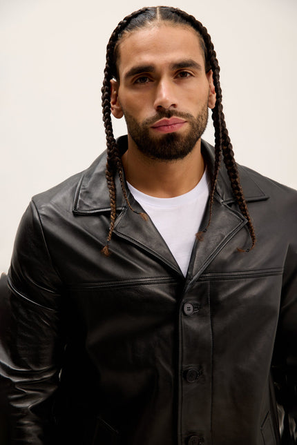 Men's Lambskin Leather Car Coat - Black | Ron Tomson