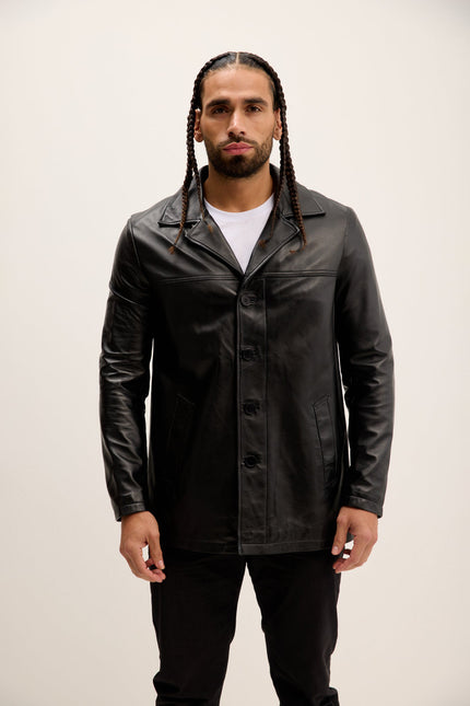 Men's Lambskin Leather Car Coat - Black | Ron Tomson