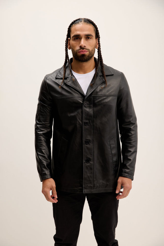 Men's Lambskin Leather Car Coat - Black | Ron Tomson