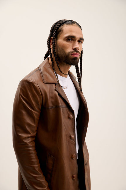 Men's Genuine Leather Car Coat - Brown Tint | Ron Tomson