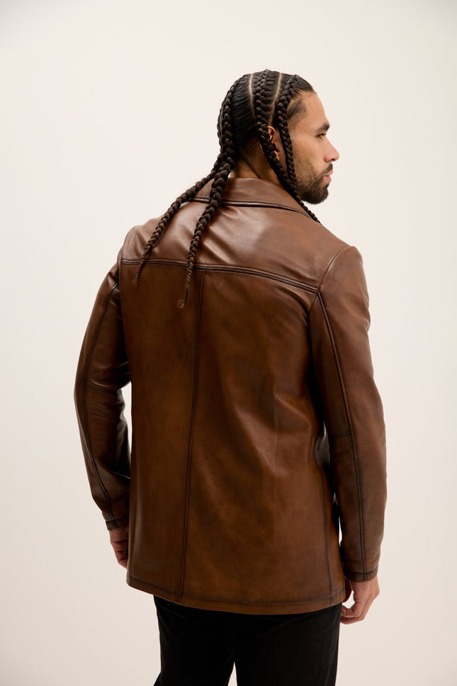 Men's Genuine Leather Car Coat - Brown Tint | Ron Tomson