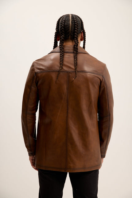 Men's Genuine Leather Car Coat - Brown Tint | Ron Tomson