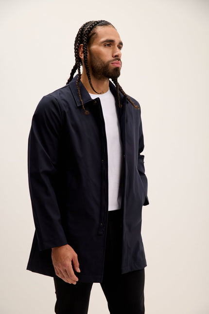 Men's Long Lightweight Windbreaker Coat - Navy | Ron Tomson