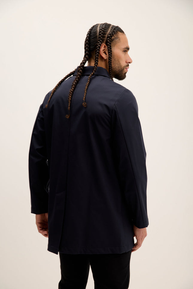 Men's Long Lightweight Windbreaker Coat - Navy | Ron Tomson