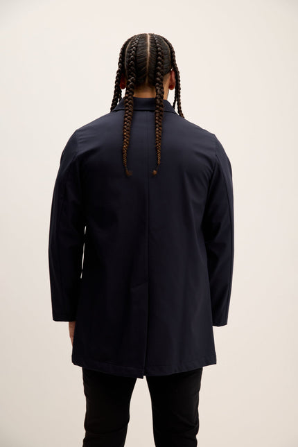Men's Long Lightweight Windbreaker Coat - Navy | Ron Tomson