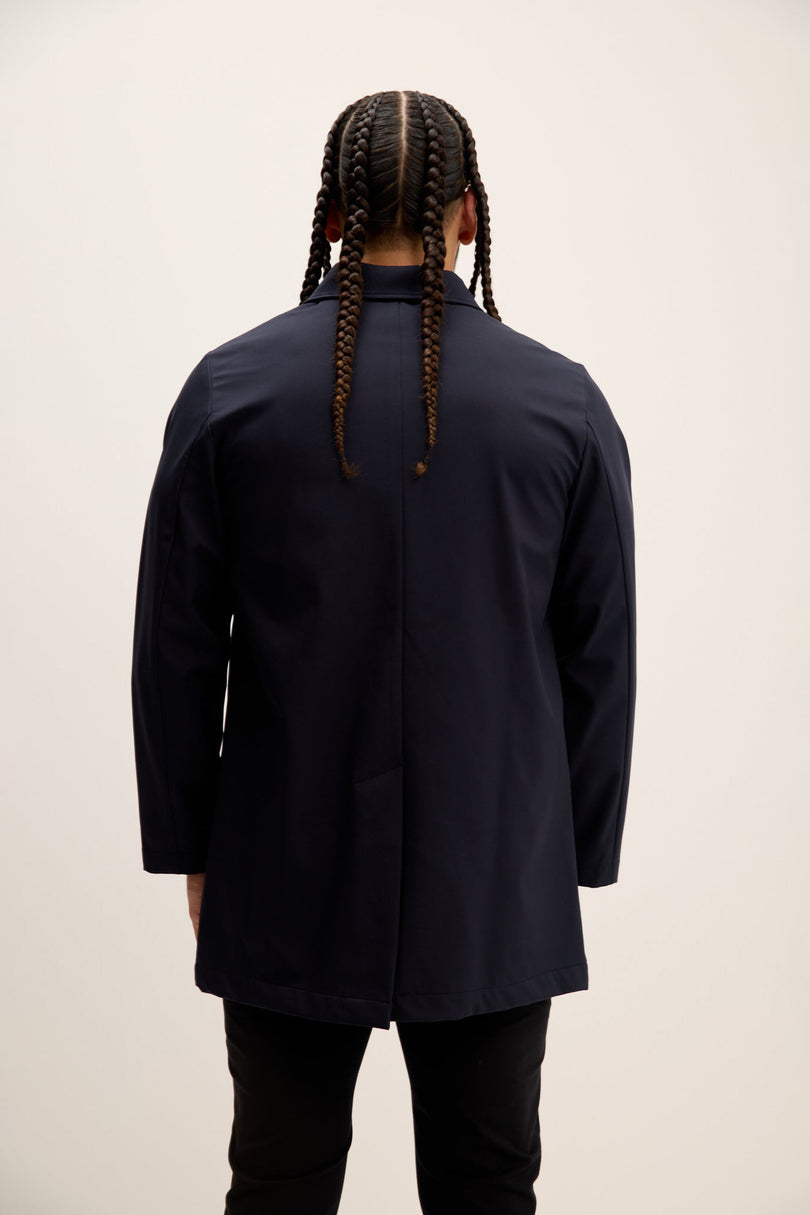 Men's Long Lightweight Windbreaker Coat - Navy | Ron Tomson
