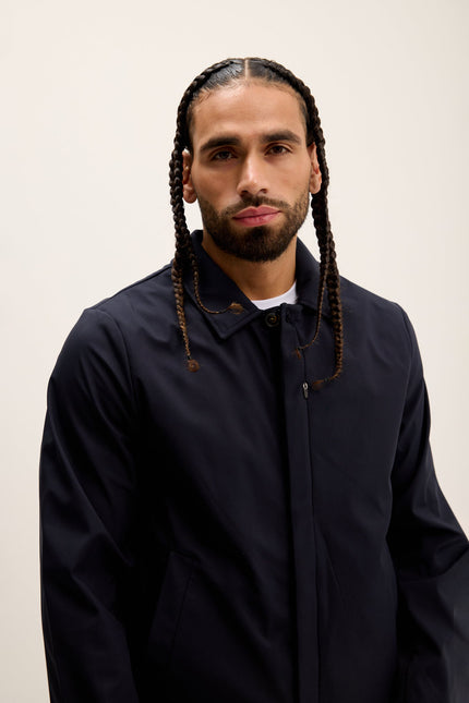 Men's Long Lightweight Windbreaker Coat - Navy | Ron Tomson