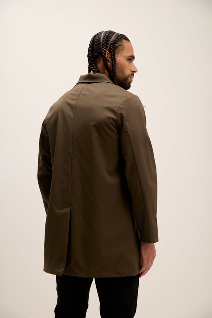 Men's Long Lightweight Windbreaker Coat - Khaki | Ron Tomson