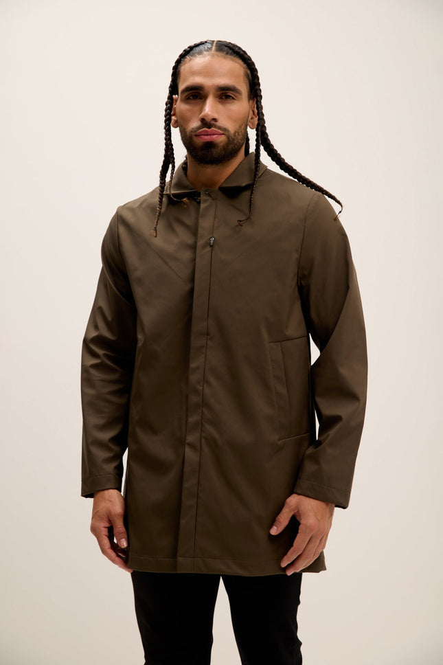 Men's Long Lightweight Windbreaker Coat - Khaki | Ron Tomson