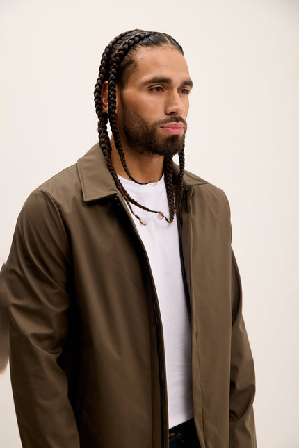 Men's Long Lightweight Windbreaker Coat - Khaki | Ron Tomson