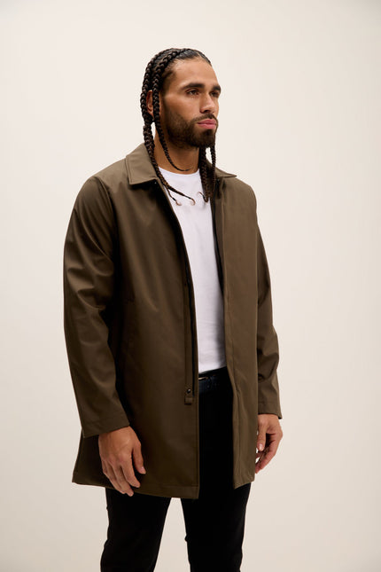 Men's Long Lightweight Windbreaker Coat - Khaki | Ron Tomson