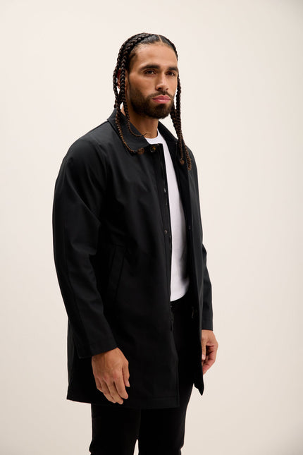 Men's Long Windbreaker Coat - Black | Ron Tomson