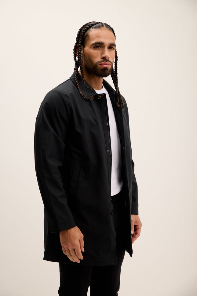 Men's Long Windbreaker Coat - Black | Ron Tomson