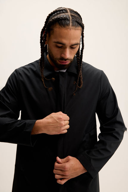 Men's Long Windbreaker Coat - Black | Ron Tomson