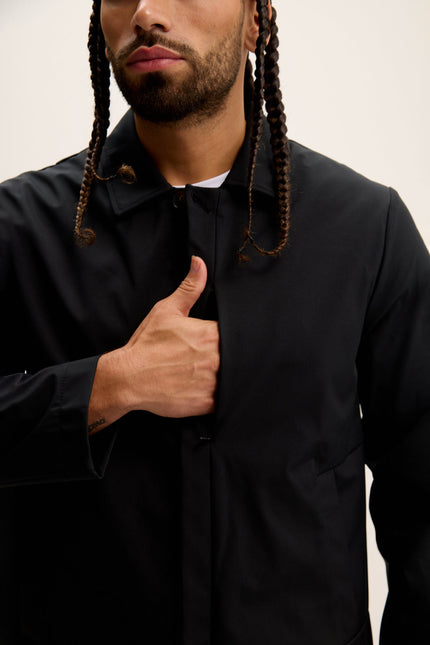 Men's Long Windbreaker Coat - Black | Ron Tomson