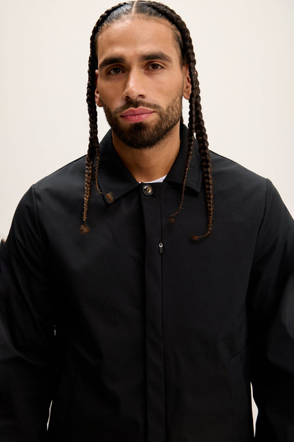 Men's Long Windbreaker Coat - Black | Ron Tomson