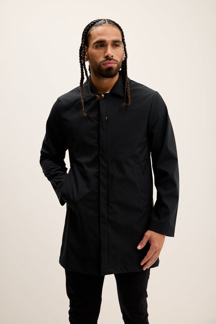 Men's Long Windbreaker Coat - Black | Ron Tomson