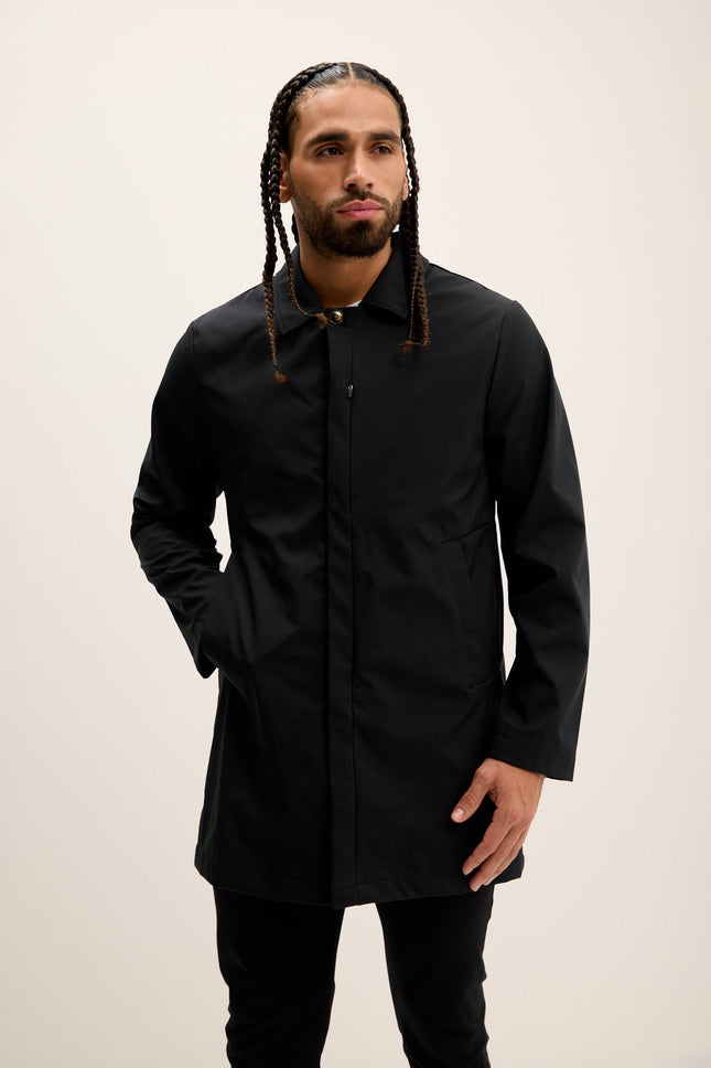Men's Long Windbreaker Coat - Black | Ron Tomson