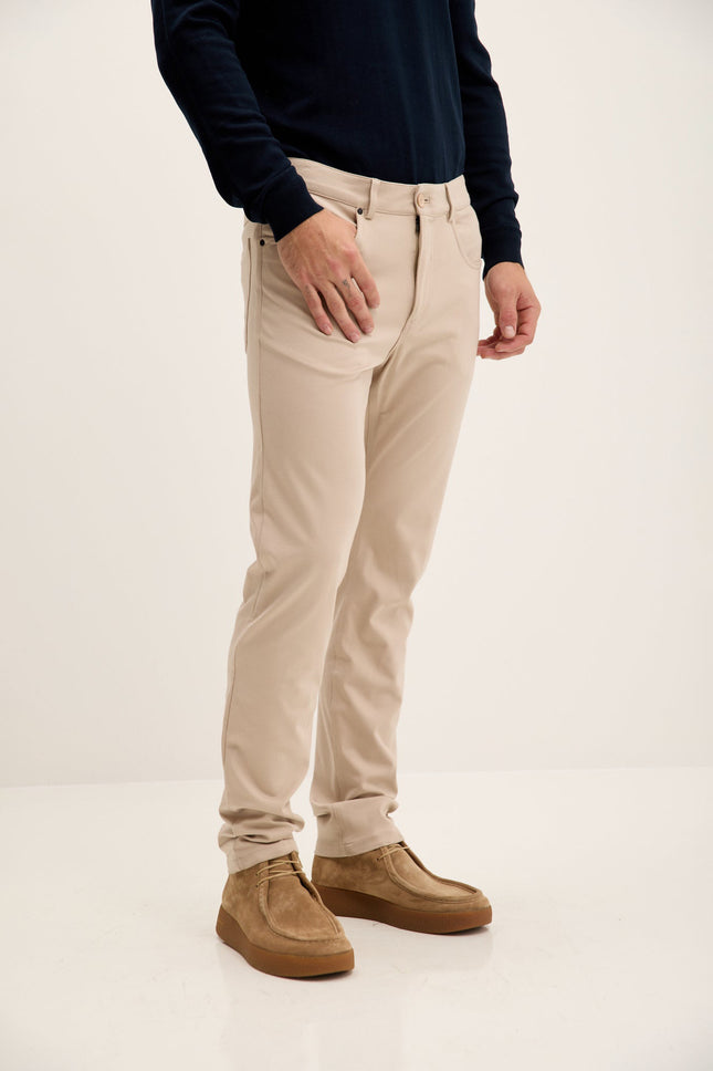 Men's Lightweight Fitted Casual Pants - Beige | Ron Tomson