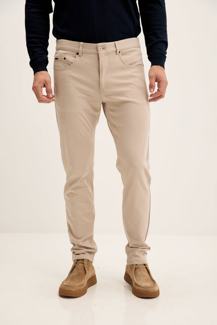 Men's Lightweight Fitted Casual Pants - Beige | Ron Tomson
