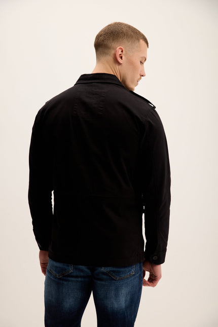 Men's Adjustable Waist Cotton Utility Jacket - Black | Ron Tomson