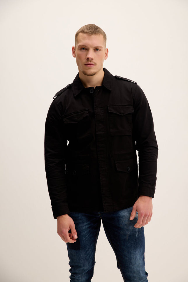 Men's Adjustable Waist Cotton Utility Jacket - Black | Ron Tomson