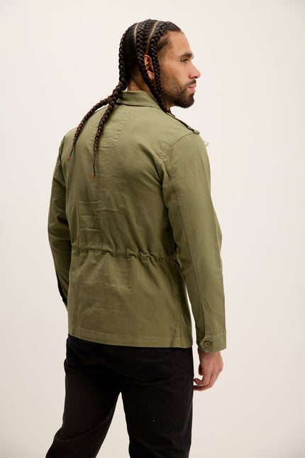 Men's Cotton Fitted Utility Jacket - Khaki | Ron Tomson