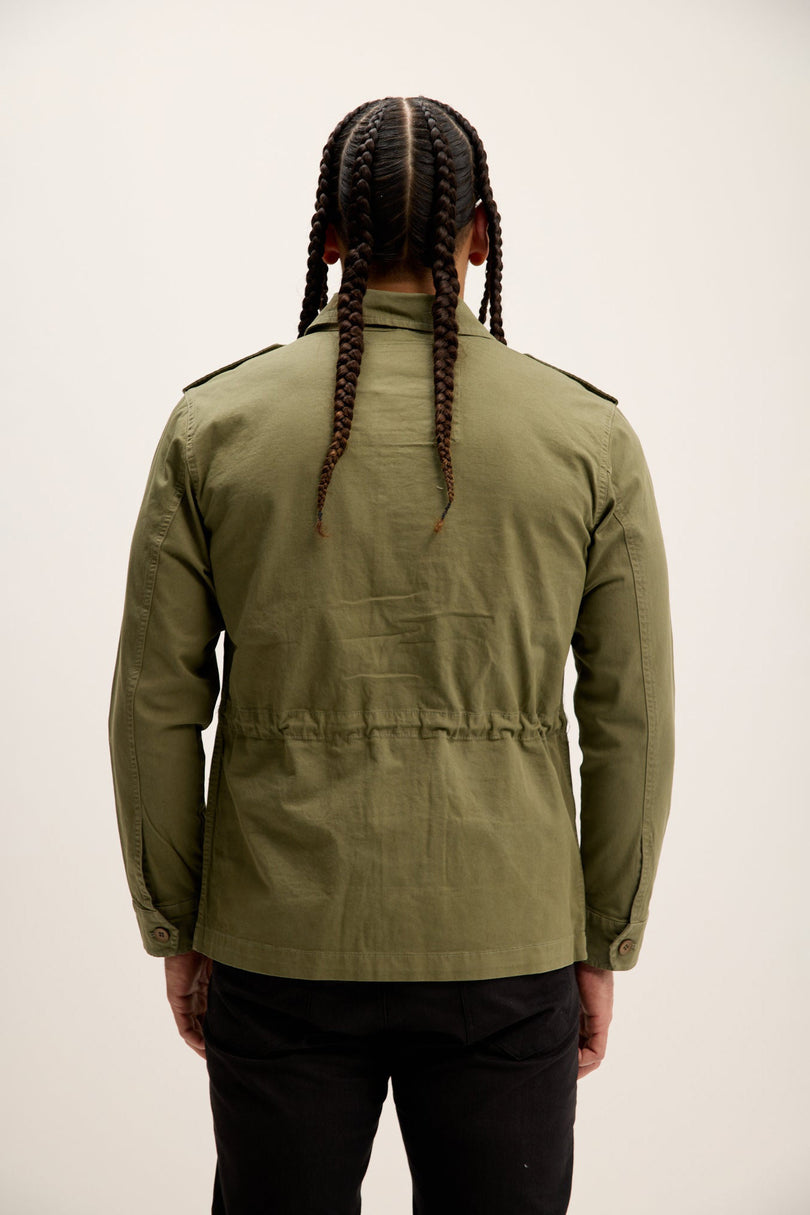 Men's Cotton Fitted Utility Jacket - Khaki | Ron Tomson