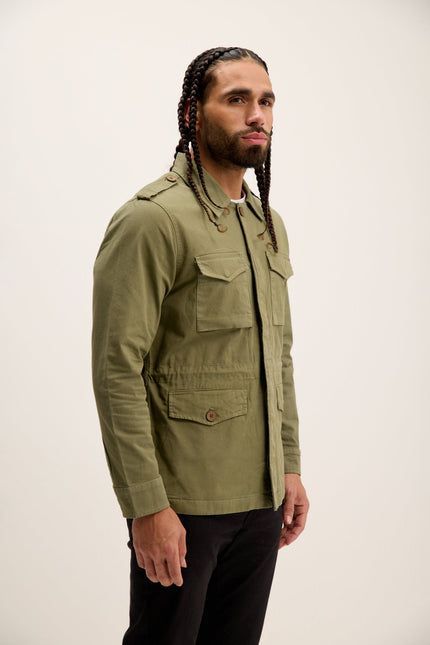 Men's Cotton Fitted Utility Jacket - Khaki | Ron Tomson