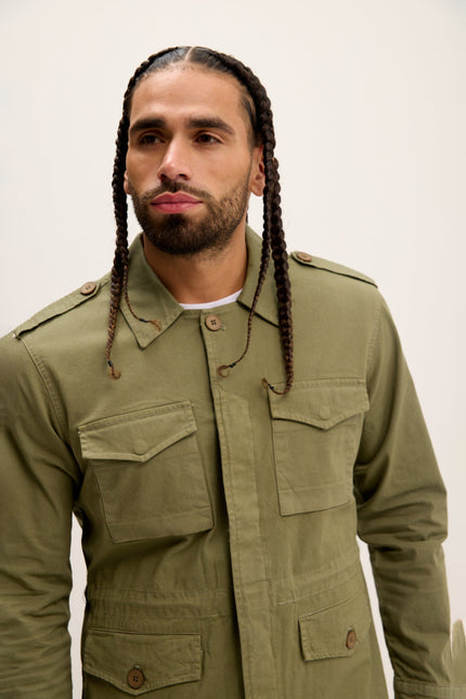 Men's Cotton Fitted Utility Jacket - Khaki | Ron Tomson