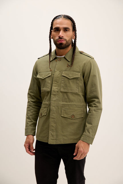 Men's Cotton Fitted Utility Jacket - Khaki | Ron Tomson