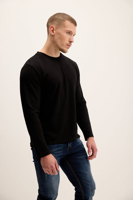 Men's Tailored Crew-Neck Sweater - Black | Ron Tomson