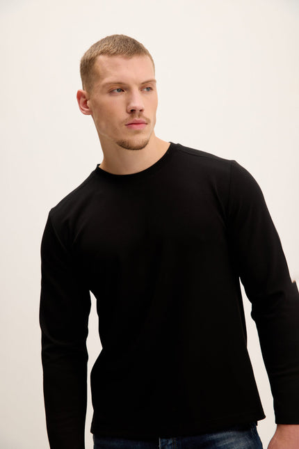 Men's Tailored Crew-Neck Sweater - Black | Ron Tomson