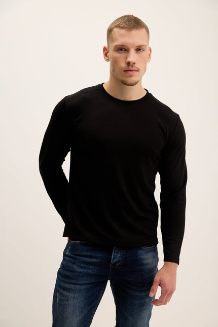 Men's Tailored Crew-Neck Sweater - Black | Ron Tomson