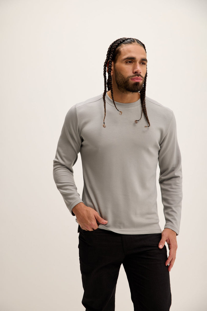 Men's Tailored Crew-Neck Sweater - Gray | Ron Tomson