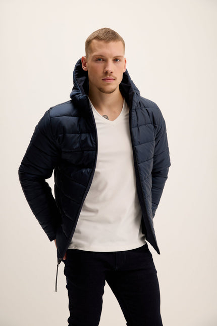 Men's Reversible Hooded Puffer Jacket - Navy | Ron Tomson