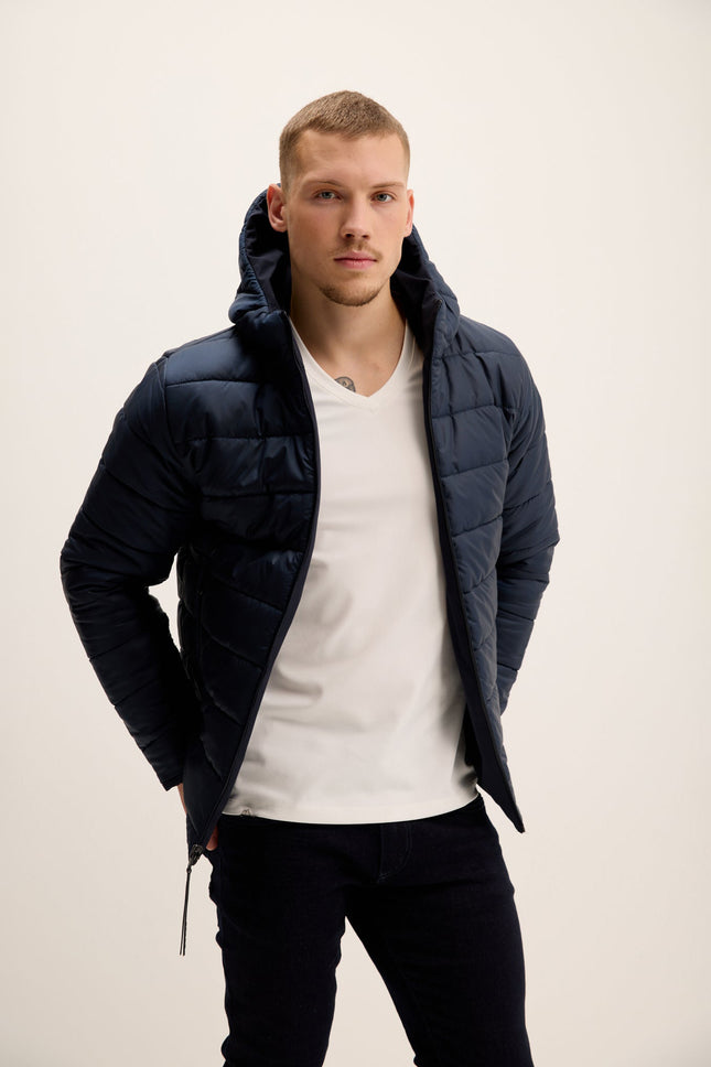 Men's Reversible Hooded Puffer Jacket - Navy | Ron Tomson