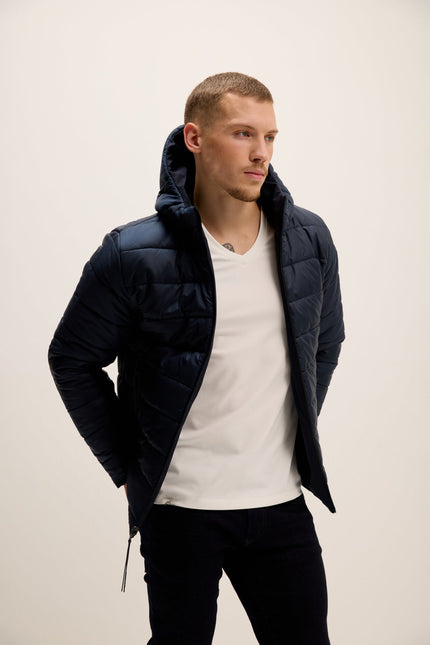Men's Reversible Hooded Puffer Jacket - Navy | Ron Tomson
